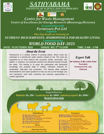 One day hands on training on NUTRIENT-RICH HARVESTS: HYDROPONICS FOR HEALTHY LIVING Commemorating WORLD FOOD DAY-2025